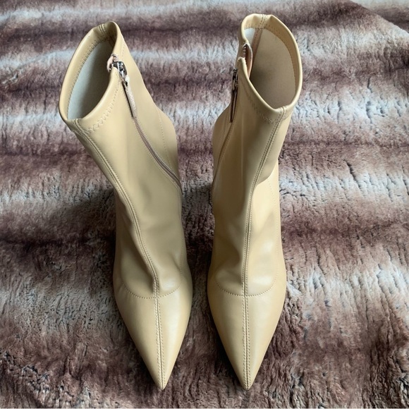 Schutz Cyrus Napa Soft Light Nude Pointed Toe Rhinestone Heel Booties - Picture 2 of 12